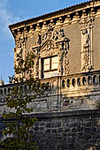 Catania Palazzo Biscari - the richly carved stone decorations of the faade overlooking the port on the 'marina arches'.