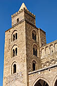 The cathedral of Cefal - The towers, lightened by mullioned windows, are different one from the other.