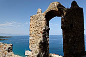 Cefal - The 'Rocca'. Along the walls the stone arch used to support a bell to alert the people in case of danger. 