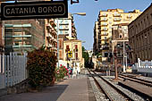 Circumetnea, the narrow gauge railway that runs around the large cone of Mount Etna. This is the station of Catania. 