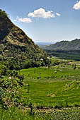 The road to Amed has spectacular scenery with views of rice paddies and plantations around Gunung Lempuyang.