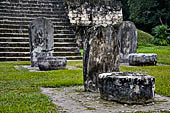 Tikal - Twin Pyramid Complex Q, East Pyramid. Uncarved stele and altar pairs are arranged in front of the pyramid.