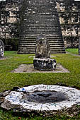 Tikal - Twin Pyramid Complex Q, East Pyramid. Uncarved stele and altar pairs are arranged in front of the pyramid.