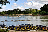 One of the many boats crossing Rio Usumacinta at the Mexican town of Frontera Corozal.