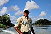 Our boat captain of the many boats crossing Rio Usumacinta to the Mexican town of Frontera Corozal.