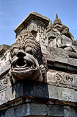 Borobudur - Water sprouts shaped like makaras are used on the lowest level, at the upper levels kala-like faces are used.