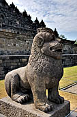 Borobudur - Stairway with lion at the base of the monument. 