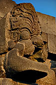 Borobudur - Water sprouts shaped like makaras are used on the lowest level, at the upper levels kala-like faces are used. 