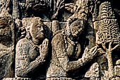 Borobudur reliefs - First Gallery, Northern side - Lalitavistara. Panel 85. Sakiamuni with golden bowl of Sujata