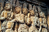 Borobudur reliefs - First Gallery, Northern side - Panel 91. Detail showing gods paying homage to Sakyamuni.