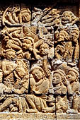 Borobudur reliefs - First Gallery, Northern side - Panel 94. Detail od the battle with the demon Mara.