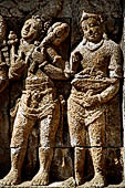 Borobudur reliefs - First Gallery, Northern side - Lalitavistara. Panel 102. Sakiamuni and ascetics at a banyan tree. 