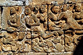 Borobudur reliefs - First Gallery, South-Eastern side - Panel 5. Detail from the avadana relief depicting the capture of the kinnara Manohara. 