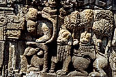 Borobudur, relief of the third gallery, panel 71. Detail taken from the with Bodhisattvas preach the scriptures to all forms of beings. 