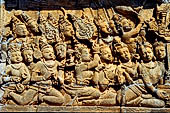 Borobudur reliefs - First Gallery, South-Eastern side - Panel 12. Detail of the panel showing the great descent of  Sakyamuni