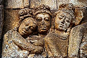 Borobudur reliefs - First Gallery, Western side - Panel 61. detail of the scene where Sakyamuni ask to the father permission to leave.