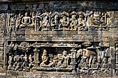 Borobudur reliefs - First Gallery, Northern side - Lalitavistara. Panel 76. Sakiamuni and 5 disciples meditate on Gayasira mountain. 