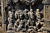 Borobudur reliefs - First Gallery, Northern side - Lalitavistara. Panel 76. Sakiamuni and 5 disciples meditate on Gayasira mountain. 