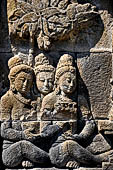 Borobudur reliefs - First Gallery, Northern side - Panel 77. Detail of the Rudrayana story showing courtiers sitting before the king.