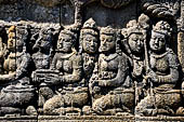 Borobudur reliefs - First Gallery, Northern side - Lalitavistara. Panel 78. Sakiamuni and the spirit of his mother and nymphs.