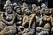 Borobudur reliefs - First Gallery, Northern side - Lalitavistara. Panel 78. Sakiamuni and the spirit of his mother and nymphs.