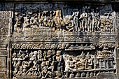 Borobudur reliefs - First Gallery, Northern side - Lalitavistara. Panel 82. Sakiamuni and the shroud of a dead woman. 