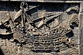 Borobudur reliefs - First Gallery, Northern side - Panel 86. The ship shown in the panel is one of the best source of information on ancient Indonesian ship construction.  