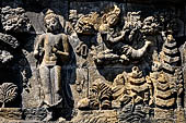 Borobudur reliefs - First Gallery, Northern side - Panel 86. Sakyamuni bathes in the river attended by gods. 