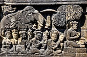 Borobudur reliefs - First Gallery, Northern side - Panel 92. 