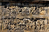 Borobudur reliefs - First Gallery, Northern side - Lalitavistara. Panel 95. Sakiamuni and daughters of Mara. 