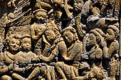 Borobudur reliefs - First Gallery, Northern side - Panel 94. Detail od the battle with the demon Mara. 