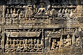 Borobudur reliefs - First Gallery, Northern side - Lalitavistara. Panel 96. Sakiamuni gains enlightenment. 