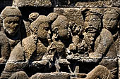 Borobudur reliefs - First Gallery, Northern side - Panel 98. 