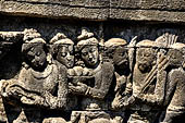 Borobudur reliefs - First Gallery, Northern side - Panel 104. 