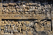 Borobudur reliefs - First Gallery, North-Eastern side -Lalitavistara. Panel 108. Buddha preaches the Dharma? 