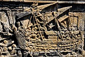 Borobudur reliefs - First Gallery, North-Eastern side - Panel 108. Detail of the episode of Maitrakanyaka's shipwreck. 