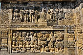 Borobudur reliefs - First Gallery, North-Eastern side - Lalitavistara. Panel 110. Journey to Sarnath 