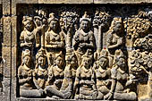 Borobudur reliefs - First Gallery, North-Eastern side - Panel 110. The merchant Maitrakanyaka is greeted by nymphs. 