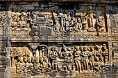 Borobudur reliefs - First Gallery, North-Eastern side - Lalitavistara. Panel 113. On the journey to Sarnath 