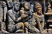 Borobudur reliefs - First Gallery, North-Eastern side - Lalitavistara. Panel 113. On the journey to Sarnath 