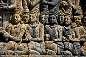 Borobudur reliefs - First Gallery, North-Eastern side - Lalitavistara. Panel 114. On the journey to Sarnath 