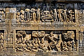 Borobudur reliefs - First Gallery, North-Eastern side - Lalitavistara. Panel 119. Disciples bathe Buddha in a lotus pond. 