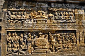 Borobudur reliefs - First Gallery, North-Eastern side - Lalitavistara. Panel 120. First Sermon. 