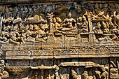 Borobudur reliefs - First Gallery, South-Eastern side - Panel 1. Sakyamuni in the Heaven of Contentment. 