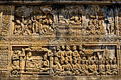 Borobudur reliefs - First Gallery, South-Eastern side - Panel 8. Lalitavistara. Maya and Suddodhana in the palace of Kapilavastu. Lower half. Manohara Avadana. Sudhana and his mother. 