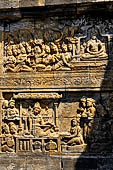 Borobudur reliefs - First Gallery, South-Eastern side - Panel 12. Lalitavistara. Great descent of Sakiamuni. 