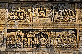 Borobudur reliefs - First Gallery, South-Eastern side - Panel 14. Lalitavistara. Sakiamuni preaches the law to the gods. 