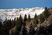 Si incomincia a salire sino a poter vedere la cinta frastagliata di cime e torrioni che chiude il versante sud della Presolana.