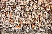 Chichen Itza - Great Ball court. The Lower Temple of the Jaguars. Sculpted inner columns showing the four pawahtuns, here details of the base of the left hand column.