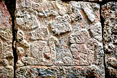 Chichen Itza - Temple of the Panels. Sculptured panels of the south wall of the colonnade, illustrating scenes with personages, animals and plants, both real and imaginary